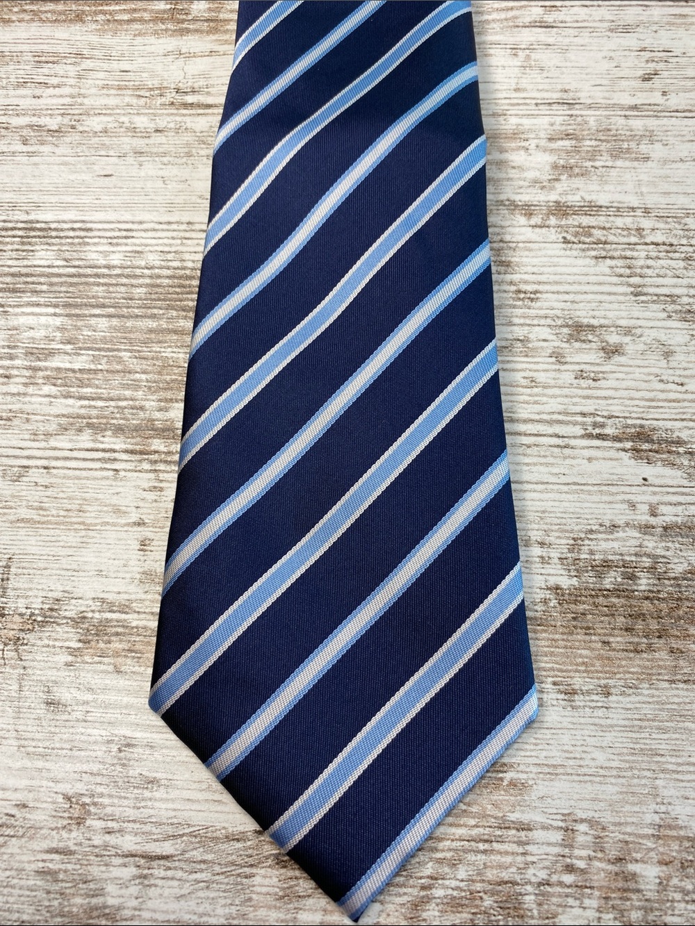 Navy Blue Striped Zipper Tie 100% Silk Necktie Retro 18.5”